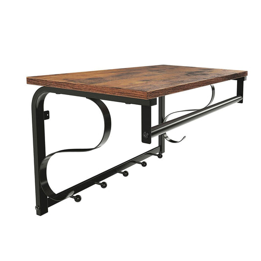 Wandgarderobe Wandregal mit 5 Haken und Ablage, im Industrie-Design, Hakenleiste mit Hängestange, Vasagle, 3