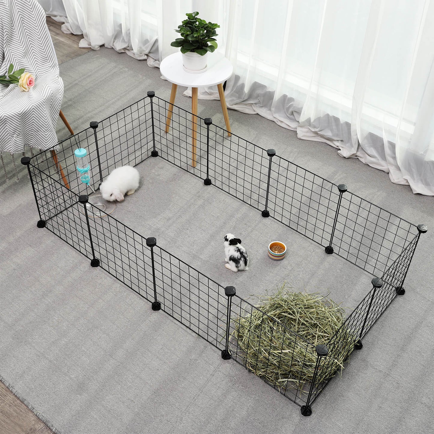 Songmics - Laufgitter für Kleintiere, Käfig für Meerschweinchen, Gittergehege für den Innenbereich, DIY, inkl. Gummihamme
