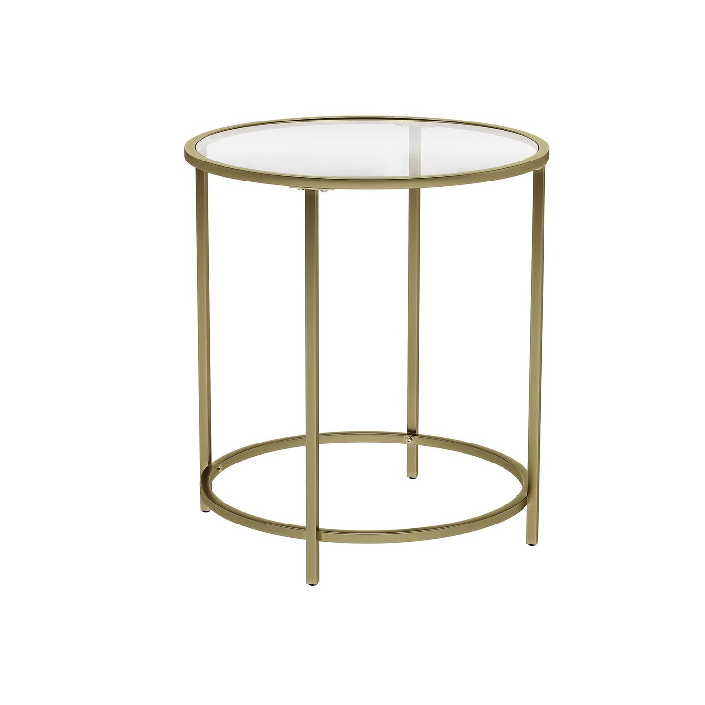 Vasagle - Beistelltisch rund, Glastisch mit goldenem Metallgestell, kleiner Couchtisch, Nachttisch, Sofatisch, Balkon, robustes Hartglas, stabil