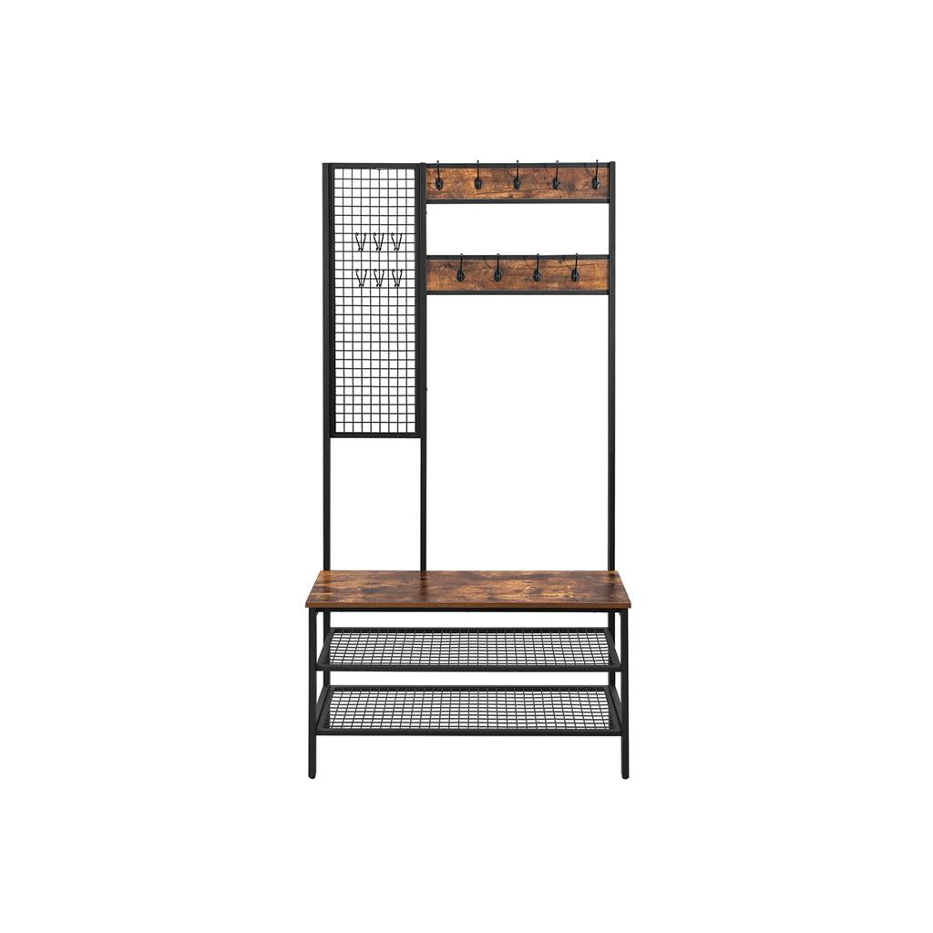 Garderobe mit Sitzbank, Großer, Flurgarderobe, 185 cm hoch, Kleiderständer mit 9 Kleiderhaken und Schuhregal, Vasagle, 6