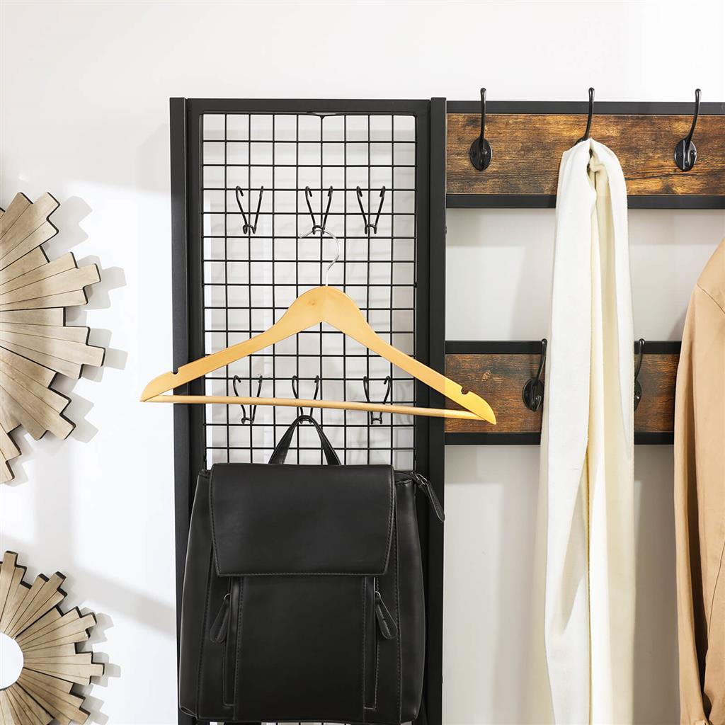 Garderobe mit Sitzbank, Großer, Flurgarderobe, 185 cm hoch, Kleiderständer mit 9 Kleiderhaken und Schuhregal, Vasagle, 5