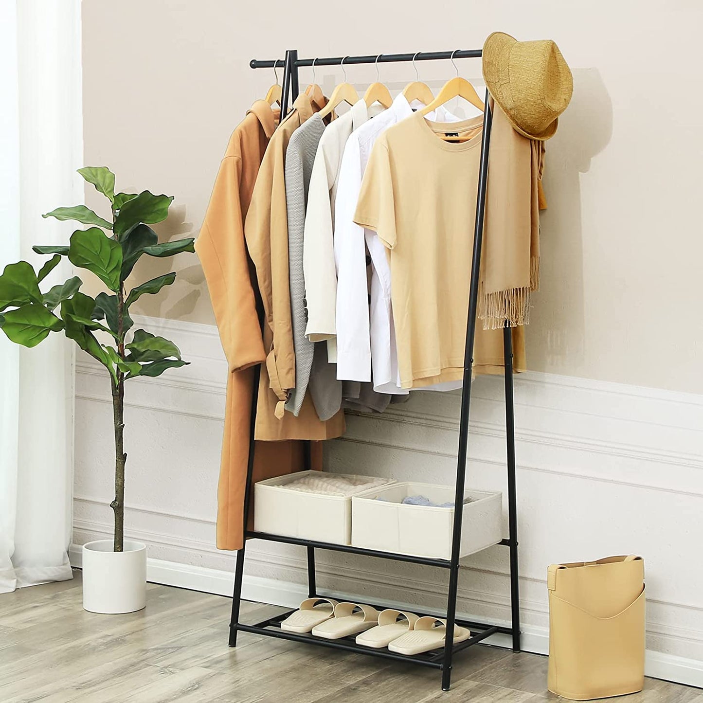 Kleiderständer, Garderobenständer, Garderobe, 2 Ablagen für Schuhe und Boxen