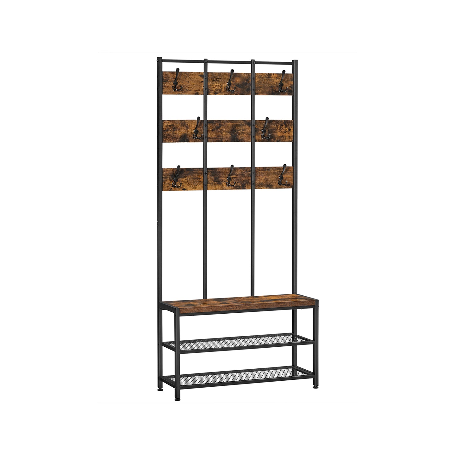 Garderobe, Flurgarderobe, Flurgarderobe Schmal, Flurgarderobe mit Sitzbank, mit 8 Haken und Sitzfläche, Vintage, Vasagle, 7