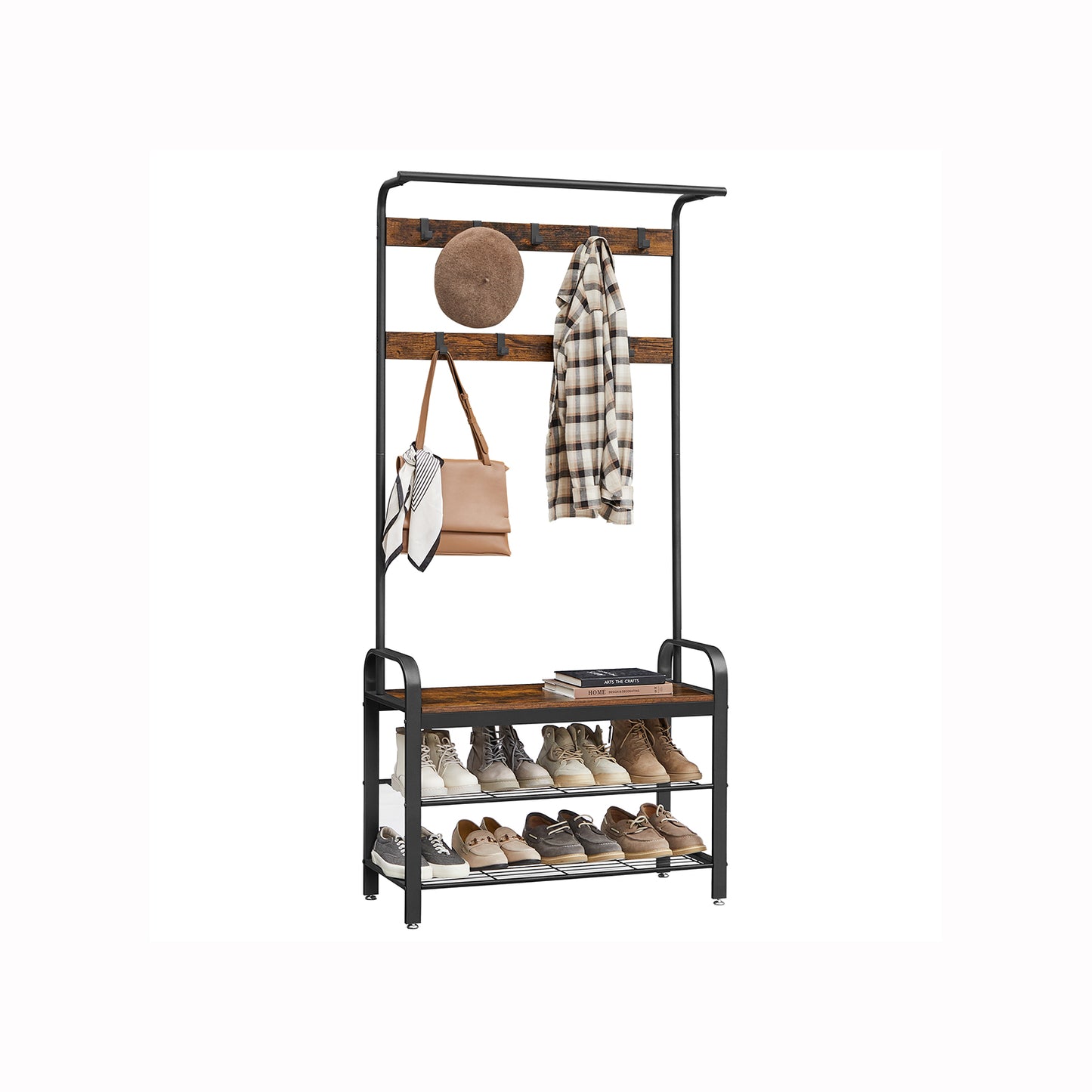 Garderobe, Flurgarderobe, Flurgarderobe mit Sitzbank, Schuhregal mit Sitzfläche, Kleiderständer mit 9 Haken, Vasagle, 5
