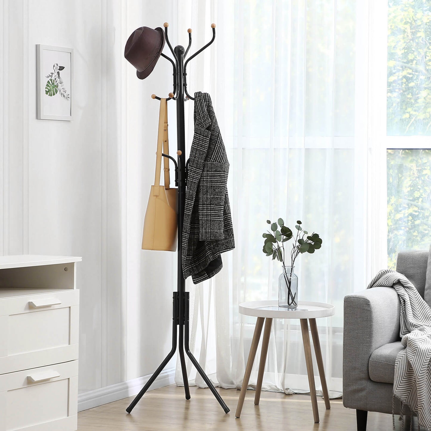 Garderobenständer, Garderobenständer Stabil, Höhe 182 cm, Garderobenständer Baum, Garderobe, Schwarz, Songmics, 2