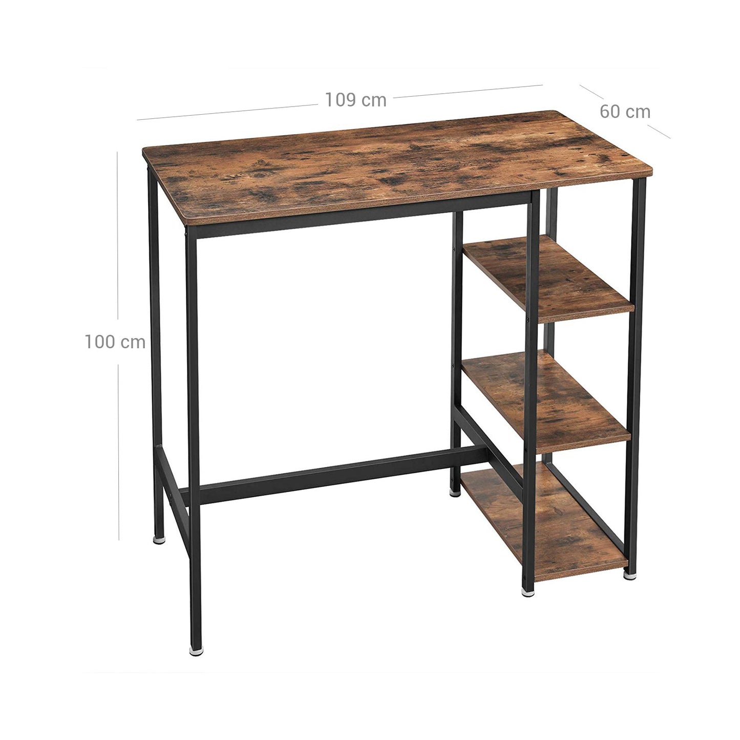 Küchentisch, Bartisch rechteckig, Stehtisch mit 3 Regalablagen, Küchentresen, 109 x 60 x 100 cm, einfacher Aufbau, VASAGLE, 5