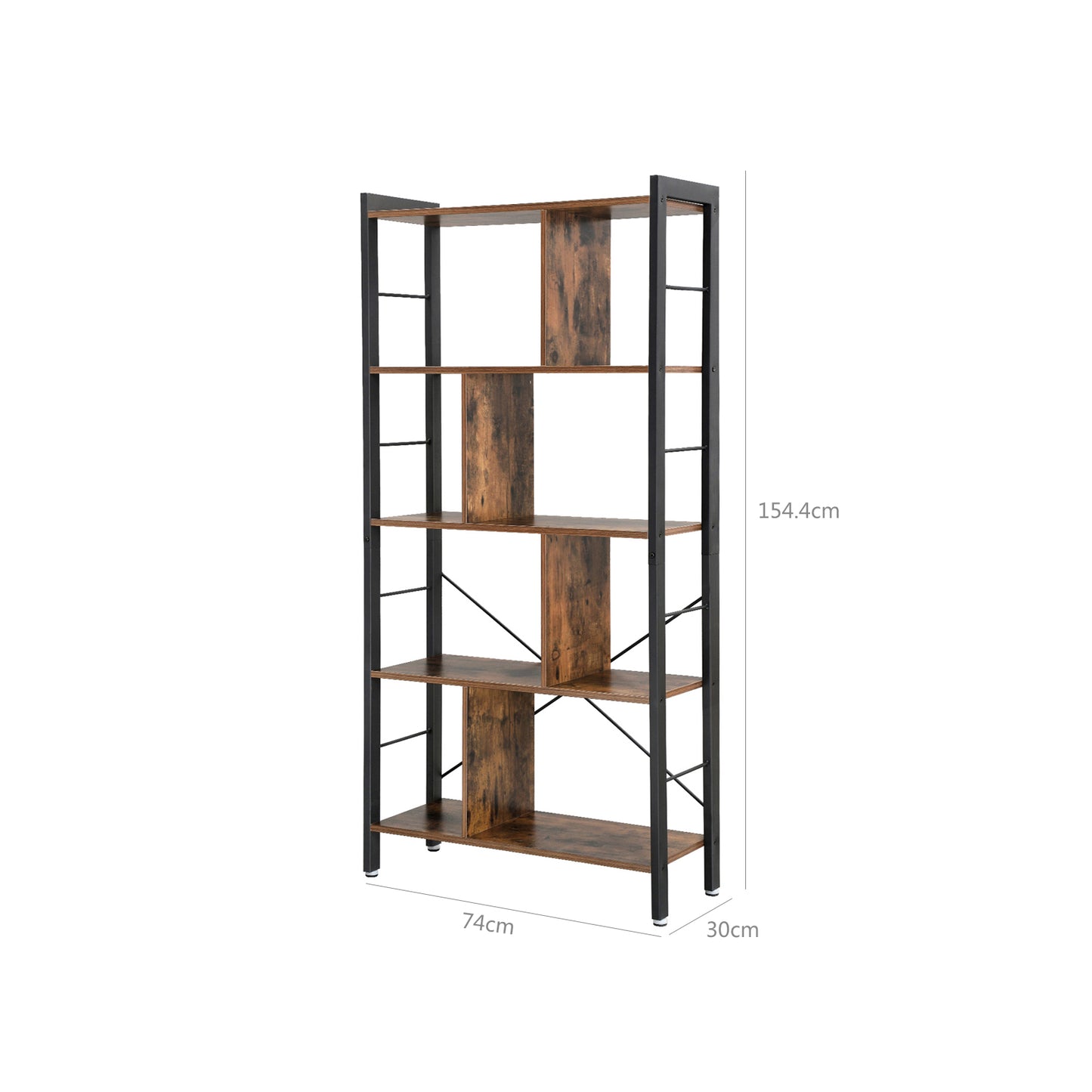 Vasagle - Bücherregal, Büroregal, Raumteiler mit 4 Ebenen, Standregal im Industrie-Design, Wohnzimmer, Büro, Arbeitszimmer, viel Stauplatz, groß