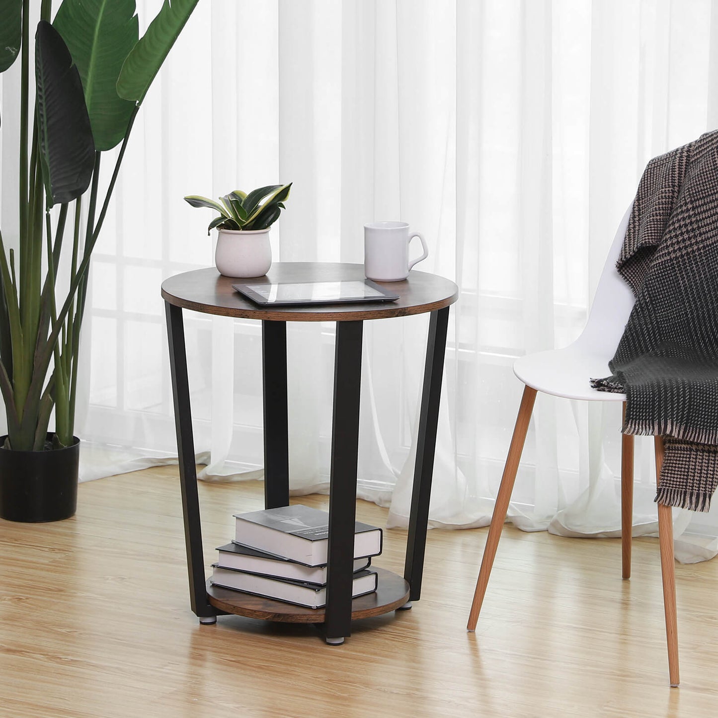 Couchtisch Round, Couchtisch Holz, Runder Beistelltisch, Wohnzimmertisch, Kaffeetisch, Sofatisch mit Eisengestell, Vasagle, 1