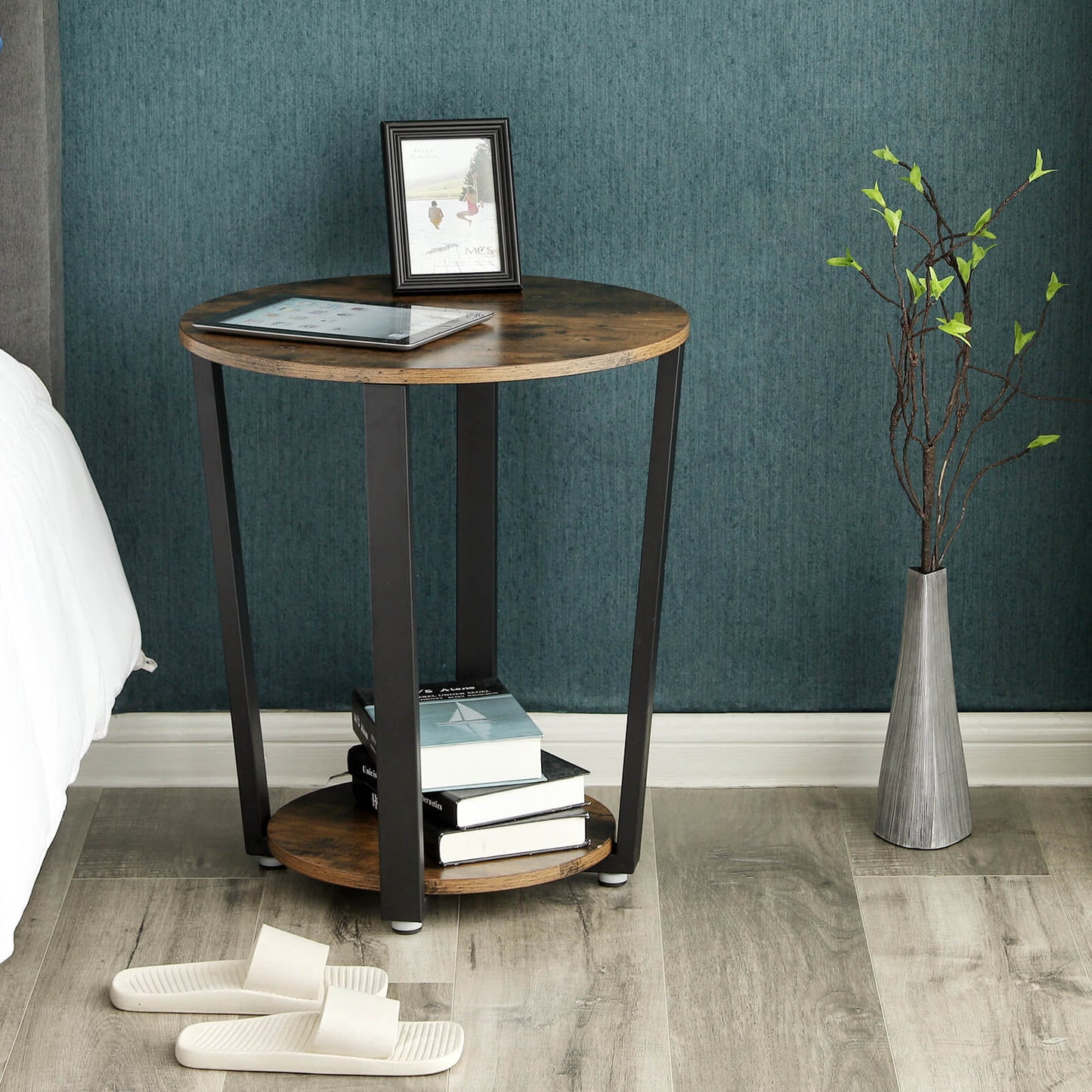 Couchtisch Round, Couchtisch Holz, Runder Beistelltisch, Wohnzimmertisch, Kaffeetisch, Sofatisch mit Eisengestell, Vasagle, 5
