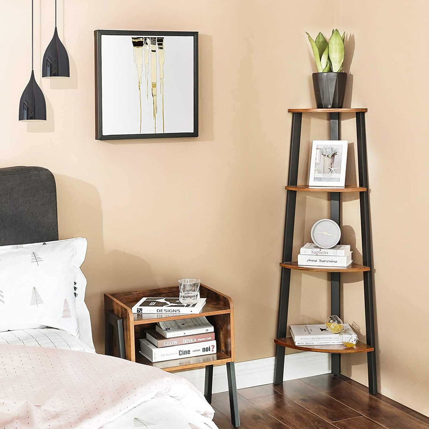 Vasagle - Eckregal, Standregal, Bücherregal, Leiterregal mit 4 Ablagen, einfache Montage, stabiles Stahlgestell, Wohnzimmer, Schlafzimmer, Balkon