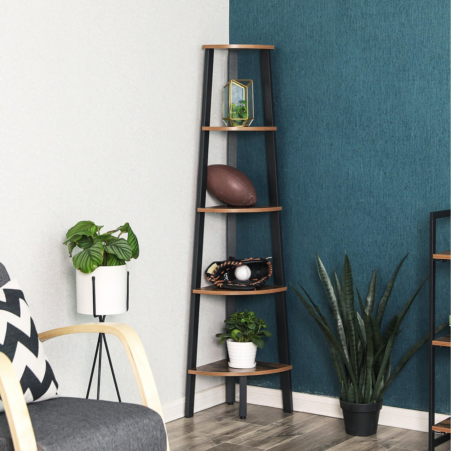 Vasagle - Eckregal, Bücherregal mit 5 Ablagen im Industrie-Design