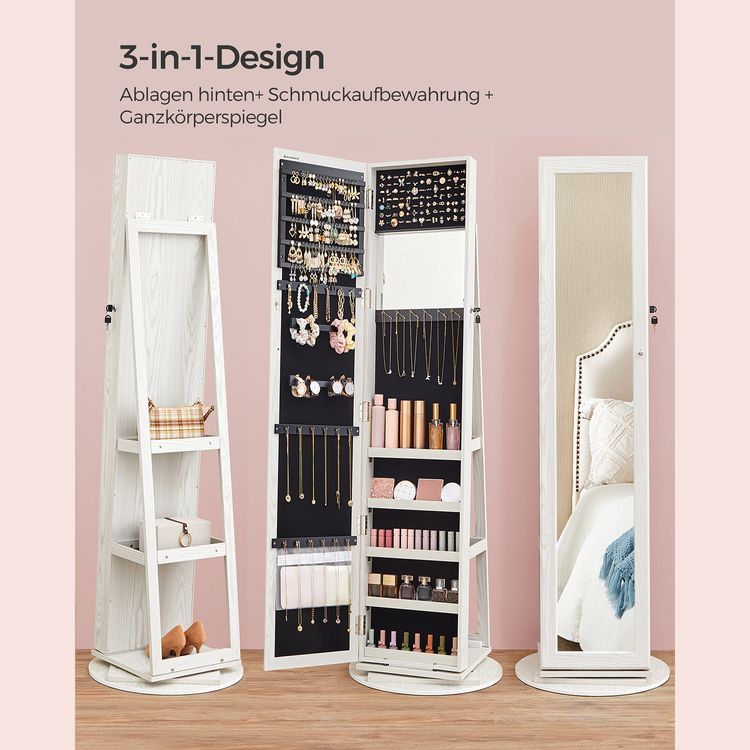 Schmuckschrank, 360° drehbar, Spiegelschrank, mit Ganzkörperspiegel, Songmics