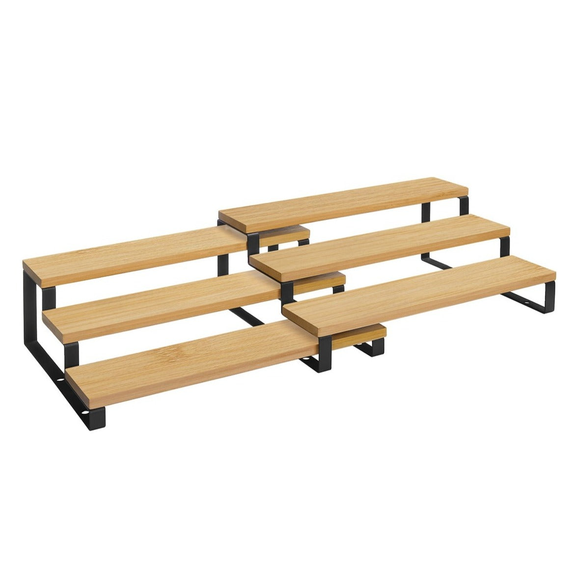 SONGMICS - Gewürzregale, Küchenregale, 2er Set, mit je 3 Ablagen, Bambus, ausziehbar, stapelbar, für Speisekammer, Küche, Arbeitsplatte