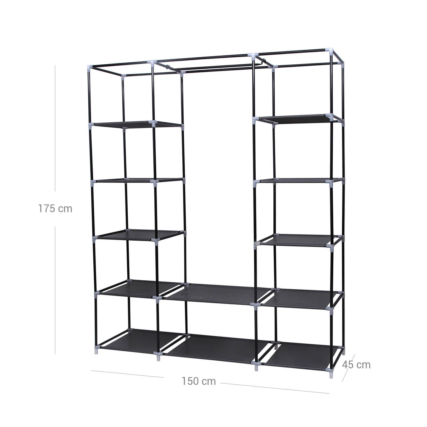 SONGMICS - Groß XXL Kleiderschrank, Stoffschrank, Faltschrank mit Kleiderstange, 175 x 150 x 45 cm, DREI hochrollbare Türen (Schwarz)