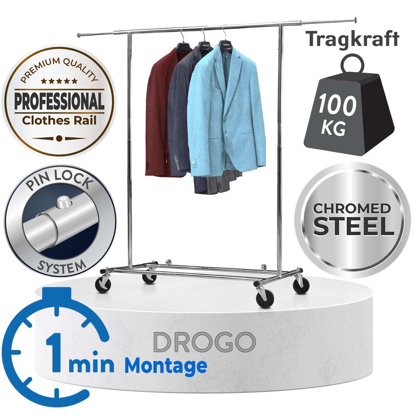 Profi Kleiderständer Tatkraft Drogo, montagefreundlich in 1 Minute