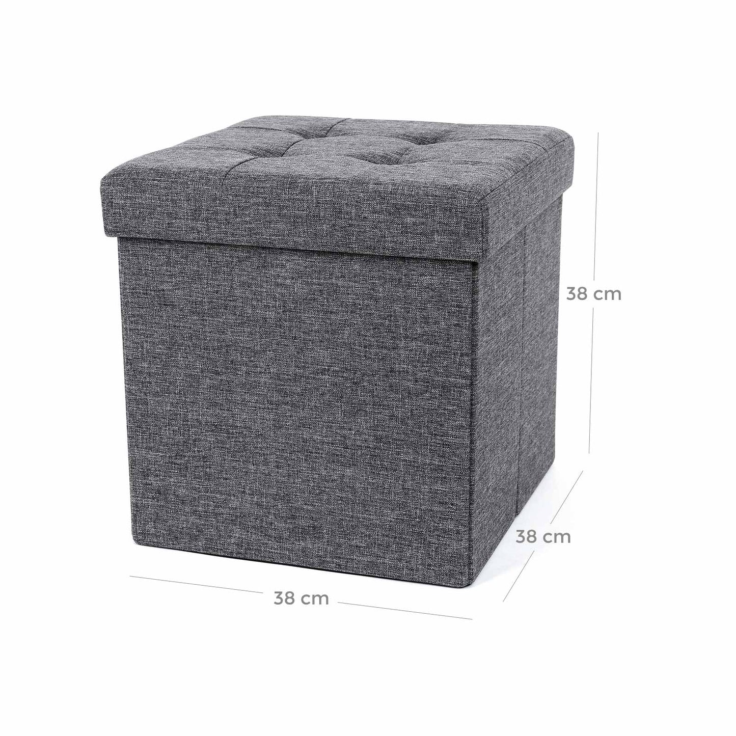 Songmics - Sitzbank, Sitzhocker, mit Stauraum faltbar Sitzwürfel Fußablage leinen 38 x 38 x 38 cm Dunkelgrau