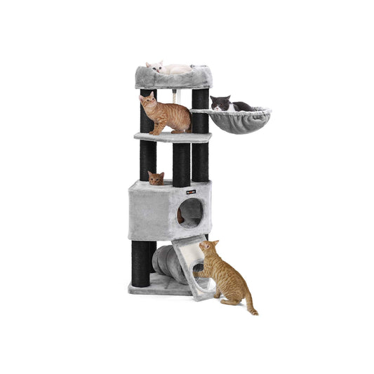 Feandrea - Kratzbaum groß, Katzenbaum mit Flauschiger Aussichtsplattform, Liegemulde und Kuschelhöhle, Katzenturm