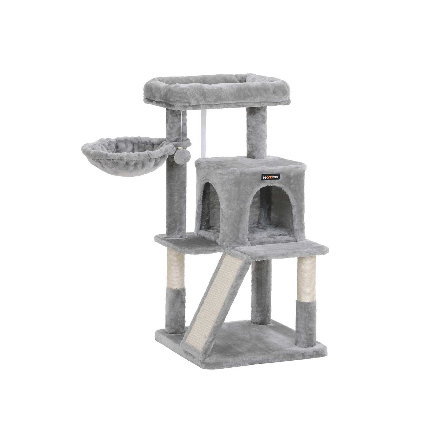 Feandrea - Kratzbaum, Katzenbaum, Kletterturm für Katzen, Kuschelhöhle, Kratzbrett, hellgrau