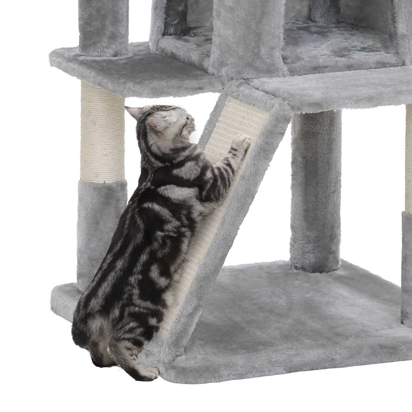 Feandrea - Kratzbaum, Katzenbaum, Kletterturm für Katzen, Kuschelhöhle, Kratzbrett, hellgrau