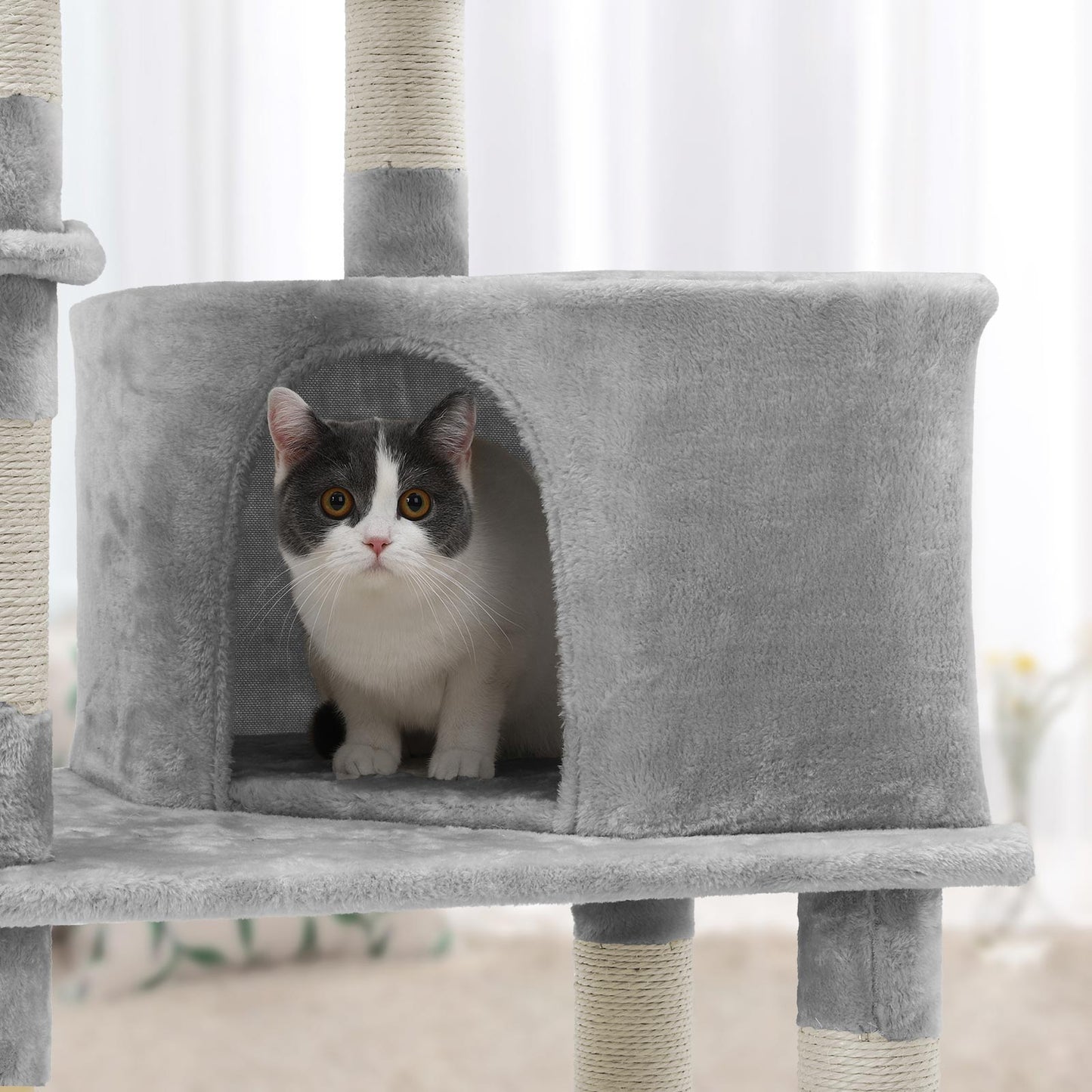 Katzenbaum, 138 cm hoch, Katzenkratzbaum, Kratzbaum für Katzen, Kletterbaum für Katzen, Höhle und Liegeflächen, Feandrea, 3