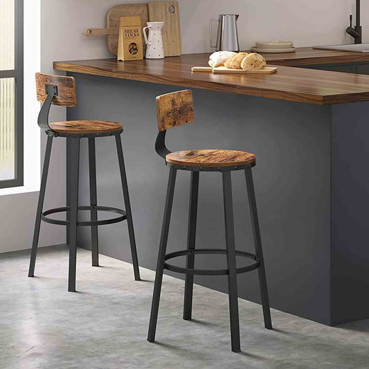 Barhocker, Barhocker mit Lehne, Barstuhl, Barstühle, Barhocker Holz, Barhocker 2er set, Küchenstühle, Barhocker Küche Vasagle