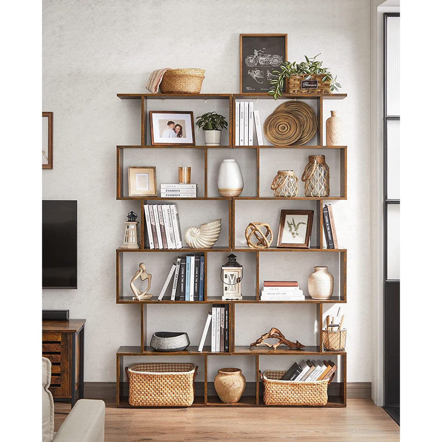 Bücherregal, Standregal, Standregal zur Präsentation, freistehender Schrank, Dekoregal mit 6 Ebenen, Vasagle, 6