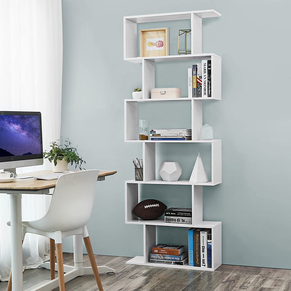 Vasagle - Bücherregal, Regal, Standregal zur Präsentation, freistehender Schrank, Dekoregal mit 6 Ebenen, weiß