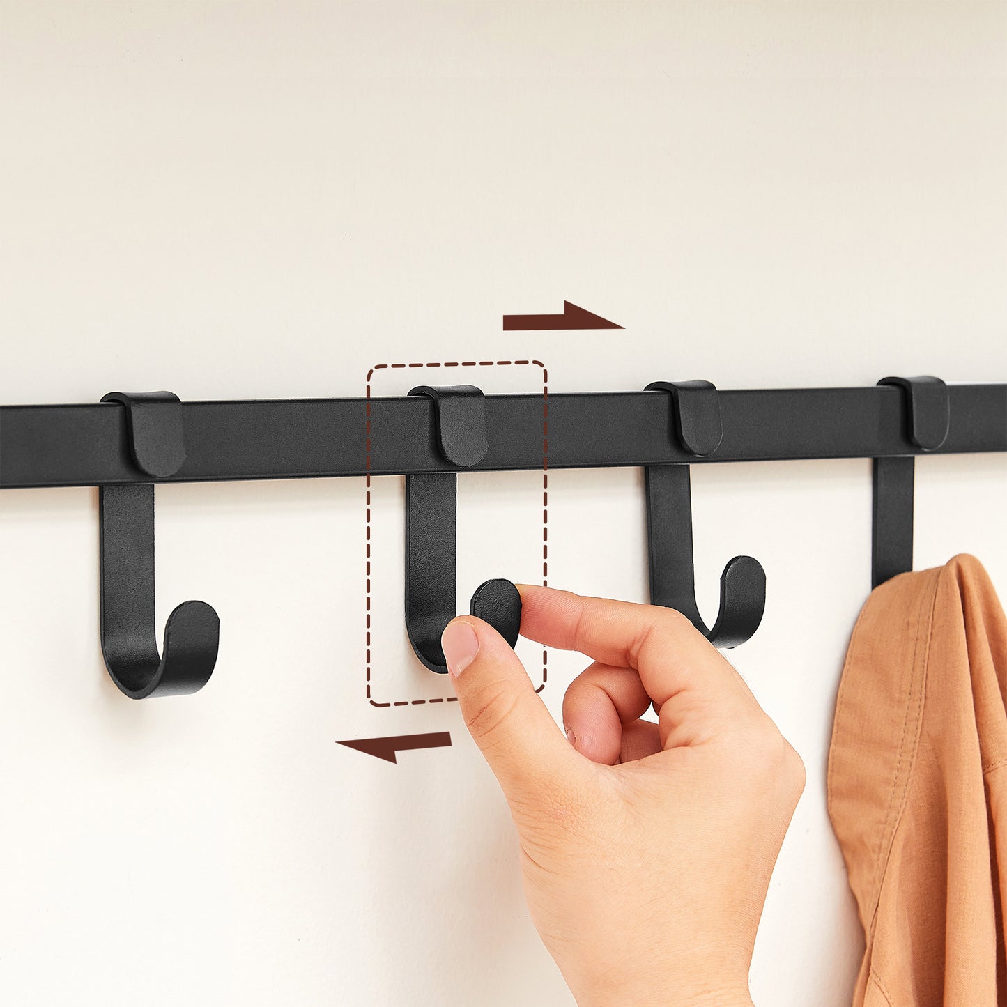 Wandgarderobe mit Ablage, Kleiderstange Wand, mit 5 Haken, wandmontiertes Hängeregal mit Kleiderstange, vintage, VASAGLE, 4