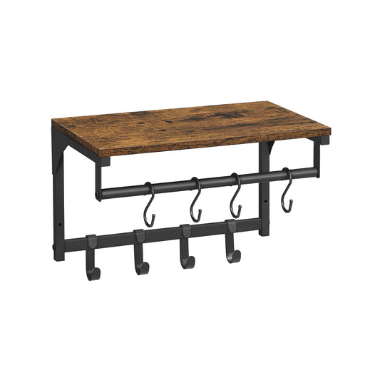 Wandgarderobe, Wandregal, mit 8 abnehmbaren Haken, wandmontiertes Hängeregal mit Kleiderstange, für Flur, vintage, VASAGLE, 1