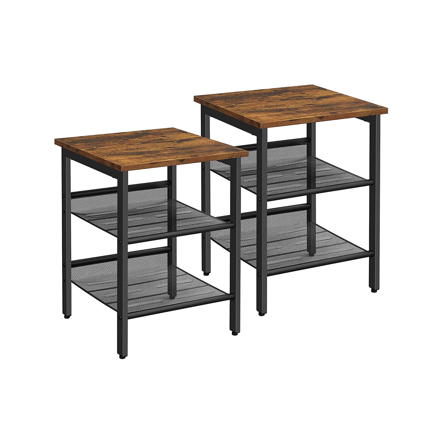 Nachttische, Beistelltisch-Set, 2er-Set, Sofatische, Betttisch, Couchtische mit verstellbaren Gitterablagen, Vasagle, 1