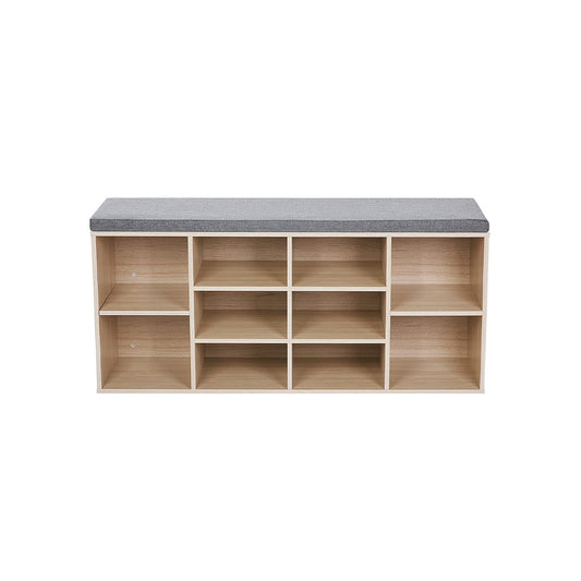 VASAGLE Schuhbank, Schuhregal, Schuhaufbewahrung, Sitzbank, 10 Fächer, mit Polsterung, für den Eingangsbereich, Flur, Schlafzimmer, 104 x 30 x 48 cm