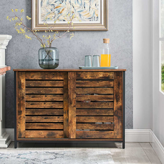 Sideboard, Kommode Schrank, Kommode Küche, Küchenschrank, mit Schiebetüren, Wohnzimmer, Flur, Küche, Stahlgestell, Vasagle, 2