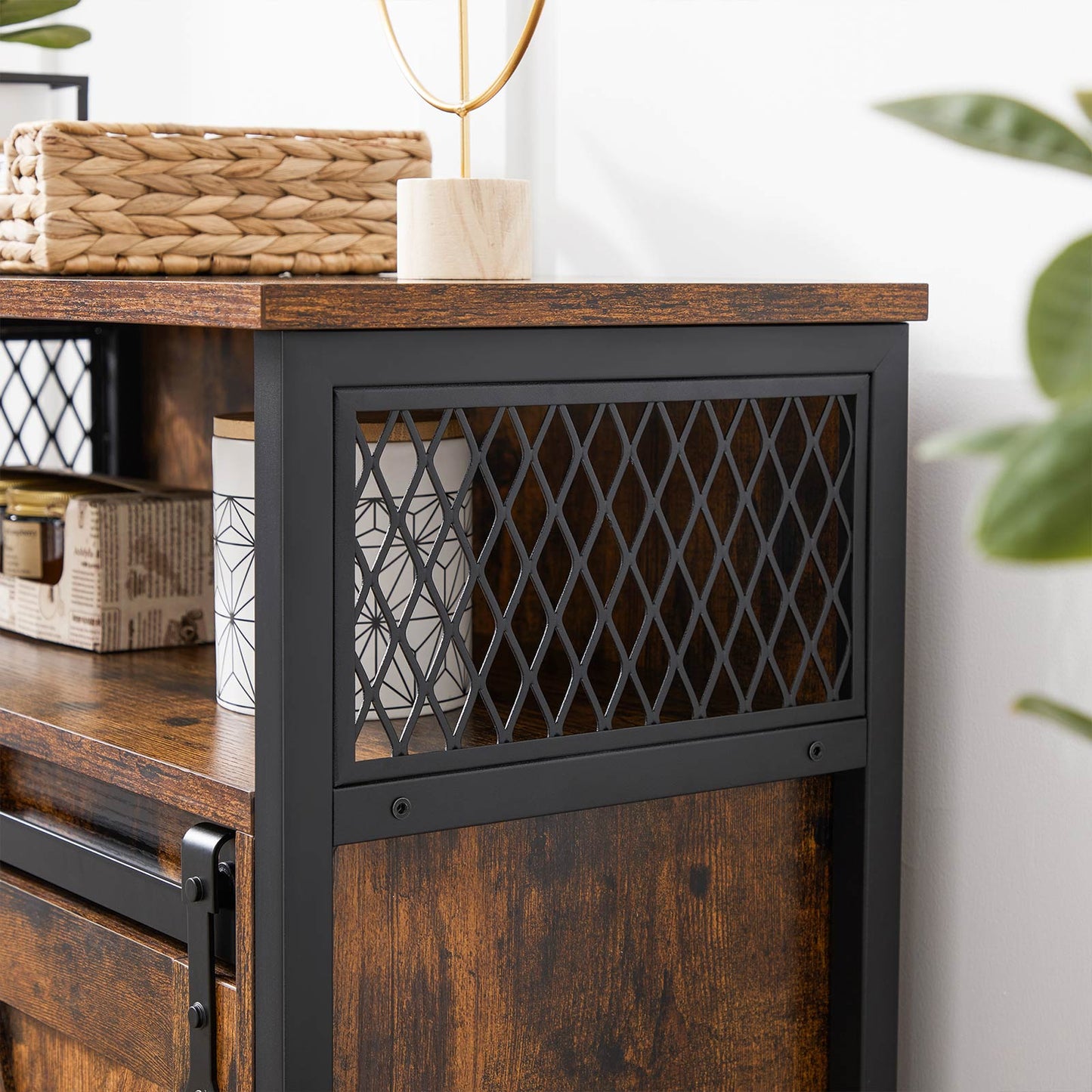VASAGLE - Sideboard, Küchenschrank mit Schiebetür, offenes Fach, verstellbare Ablage, Industrie-Design, 70 x 30 x 80 cm