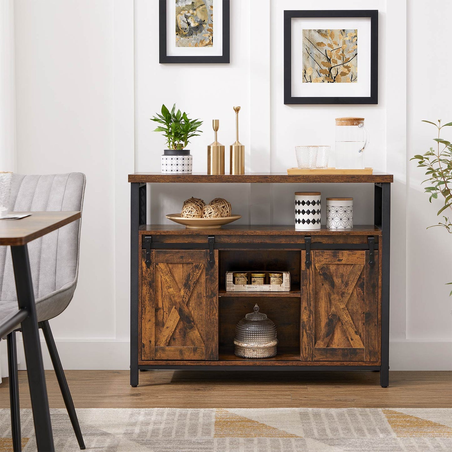 Sideboard, Küchenschrank, Küchen Sideboard, Aufbewahrungsschrank, mit 2 Schiebetüren, verstellbare Ablage, Vasagle, 2