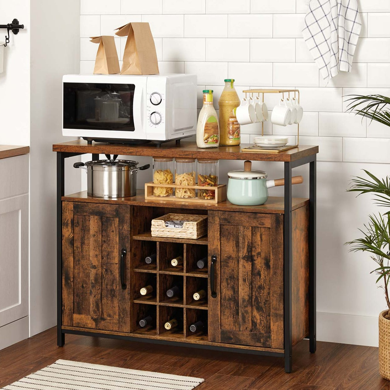 Sideboard, Küchenschrank, Flurschrank, Aufbewahrungsschrank, Weinschrank, mit 2 Türen, für Küche, Esszimmer, Vasagle, 1