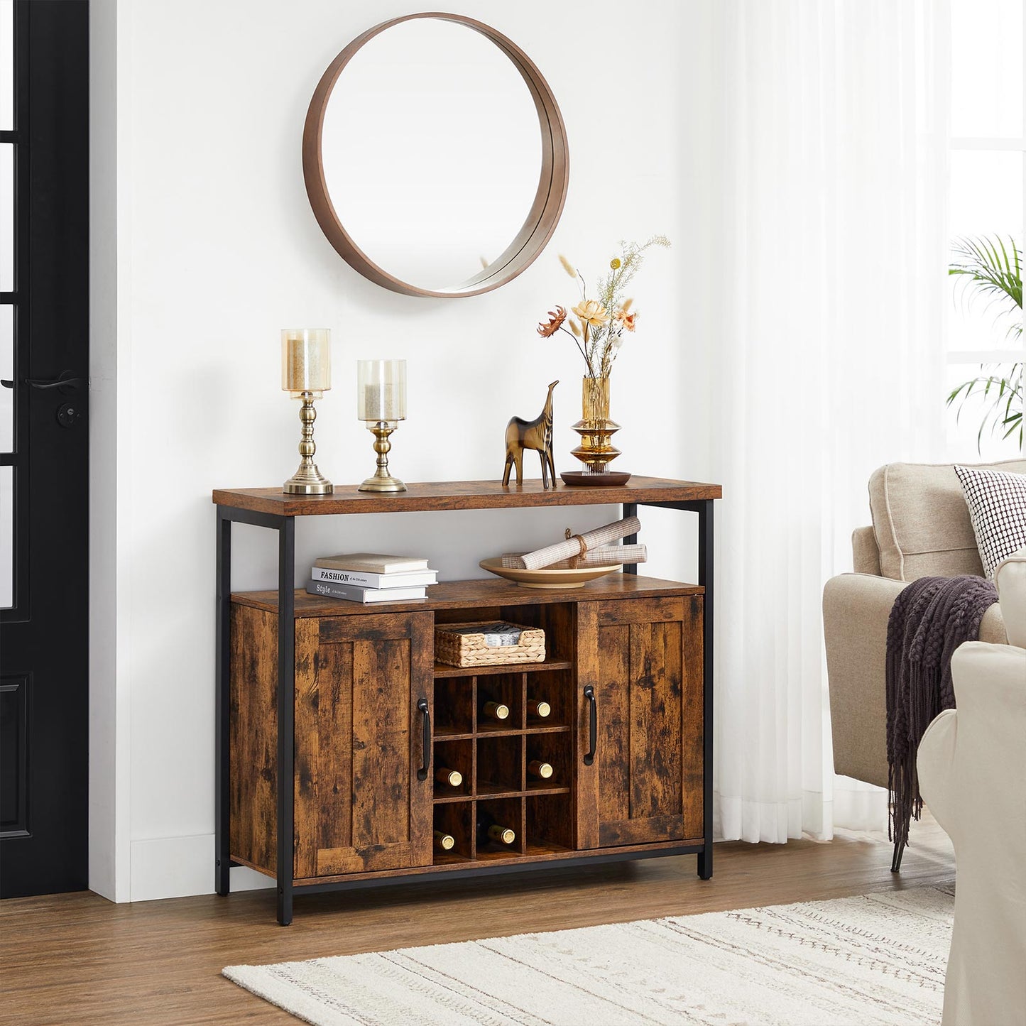 Sideboard, Küchenschrank, Flurschrank, Aufbewahrungsschrank, Weinschrank, mit 2 Türen, für Küche, Esszimmer, Vasagle, 6