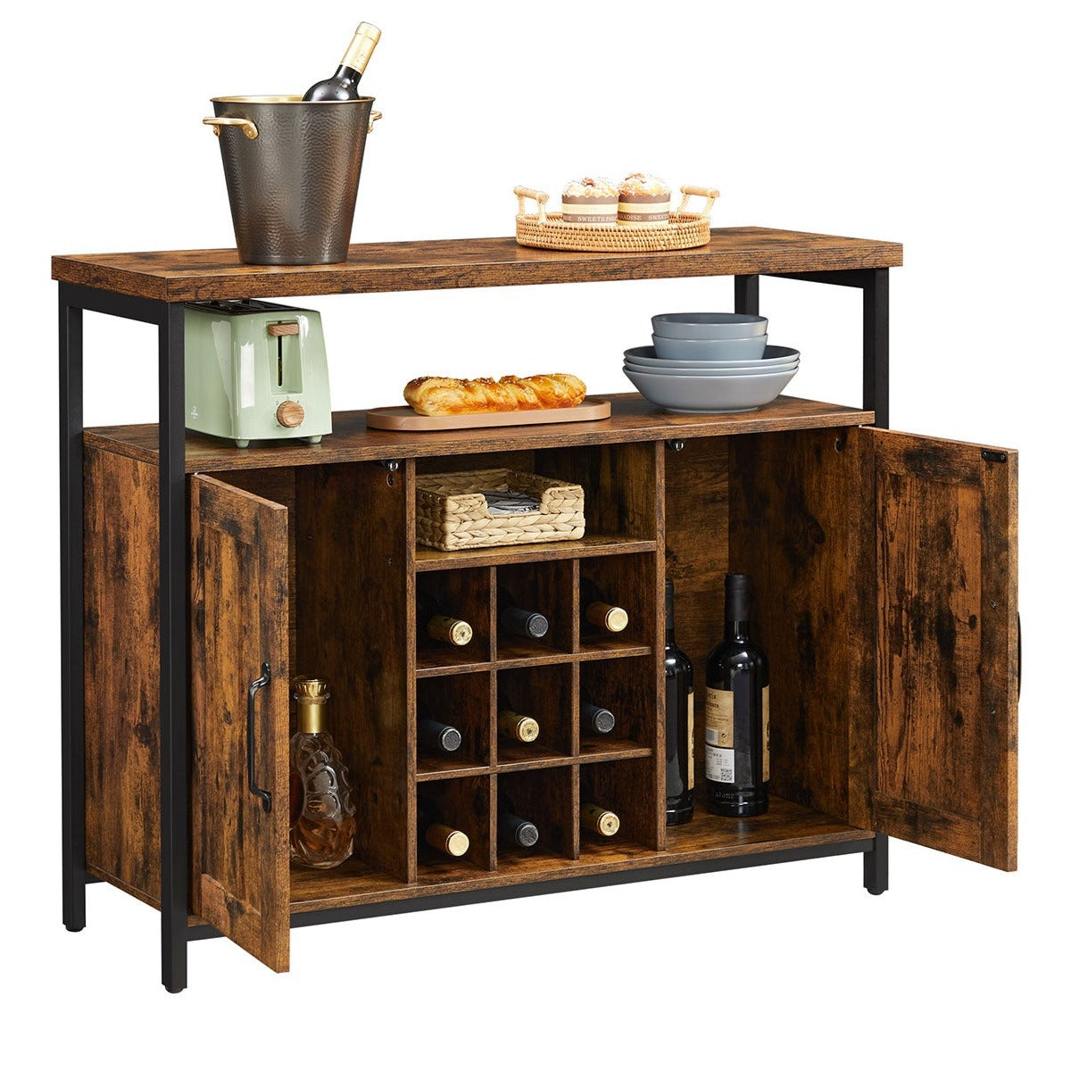 Sideboard, Küchenschrank, Flurschrank, Aufbewahrungsschrank, Weinschrank, mit 2 Türen, für Küche, Esszimmer, Vasagle, 2