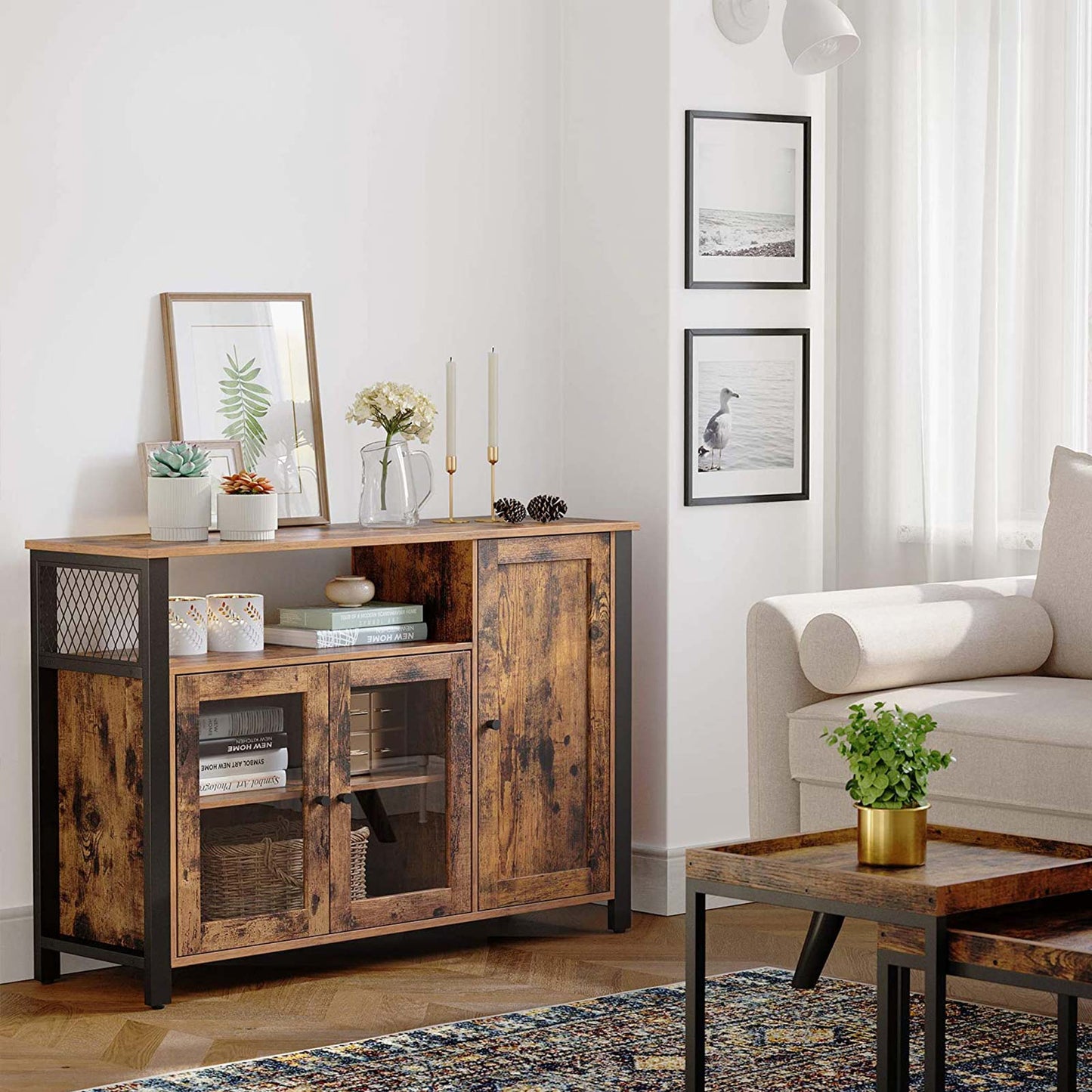 Sideboard, Küchenschrank, Küchen Sideboard, Aufbewahrungsschrank, mit 3 Türen, für Wohnzimmer, Küche, Esszimmer, Vasagle, 3