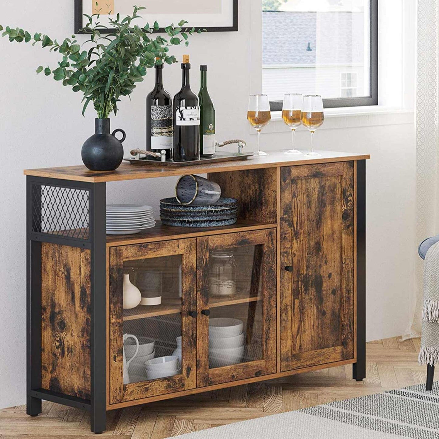 Sideboard, Küchenschrank, Küchen Sideboard, Aufbewahrungsschrank, mit 3 Türen, für Wohnzimmer, Küche, Esszimmer, Vasagle, 1