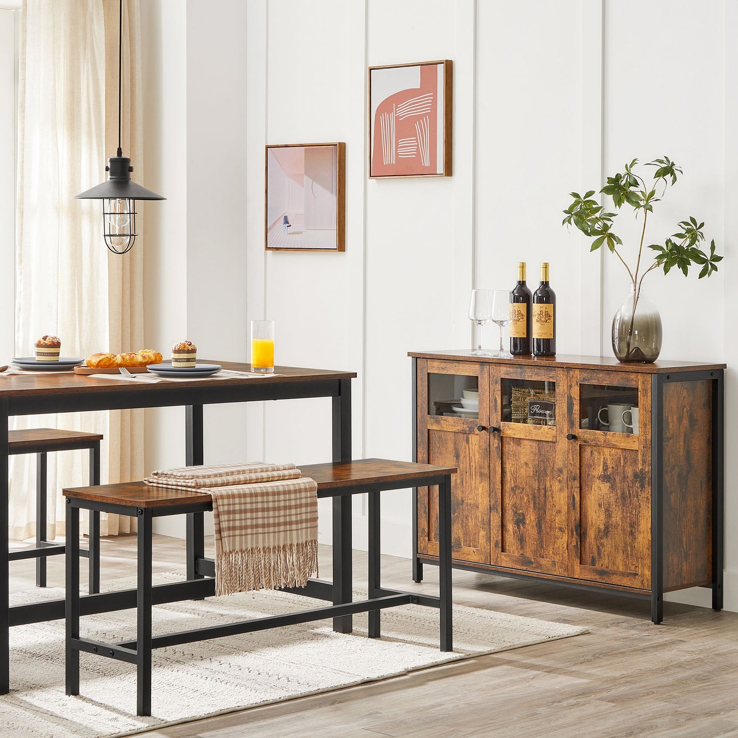 Sideboard, Küchenschrank, Flurschrank, Küchen Sideboard, Aufbewahrungsschrank, mit Glastüren, Esszimmer, Vasagle, 5