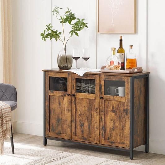 Sideboard, Küchenschrank, Flurschrank, Küchen Sideboard, Aufbewahrungsschrank, mit Glastüren, Esszimmer, Vasagle, 2