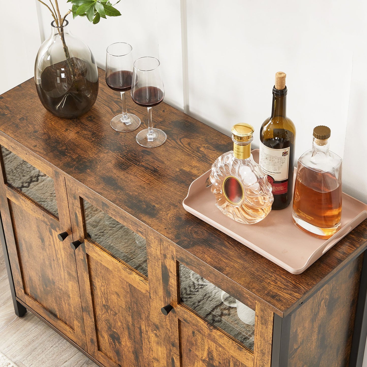 Sideboard, Küchenschrank, Flurschrank, Küchen Sideboard, Aufbewahrungsschrank, mit Glastüren, Esszimmer, Vasagle, 4