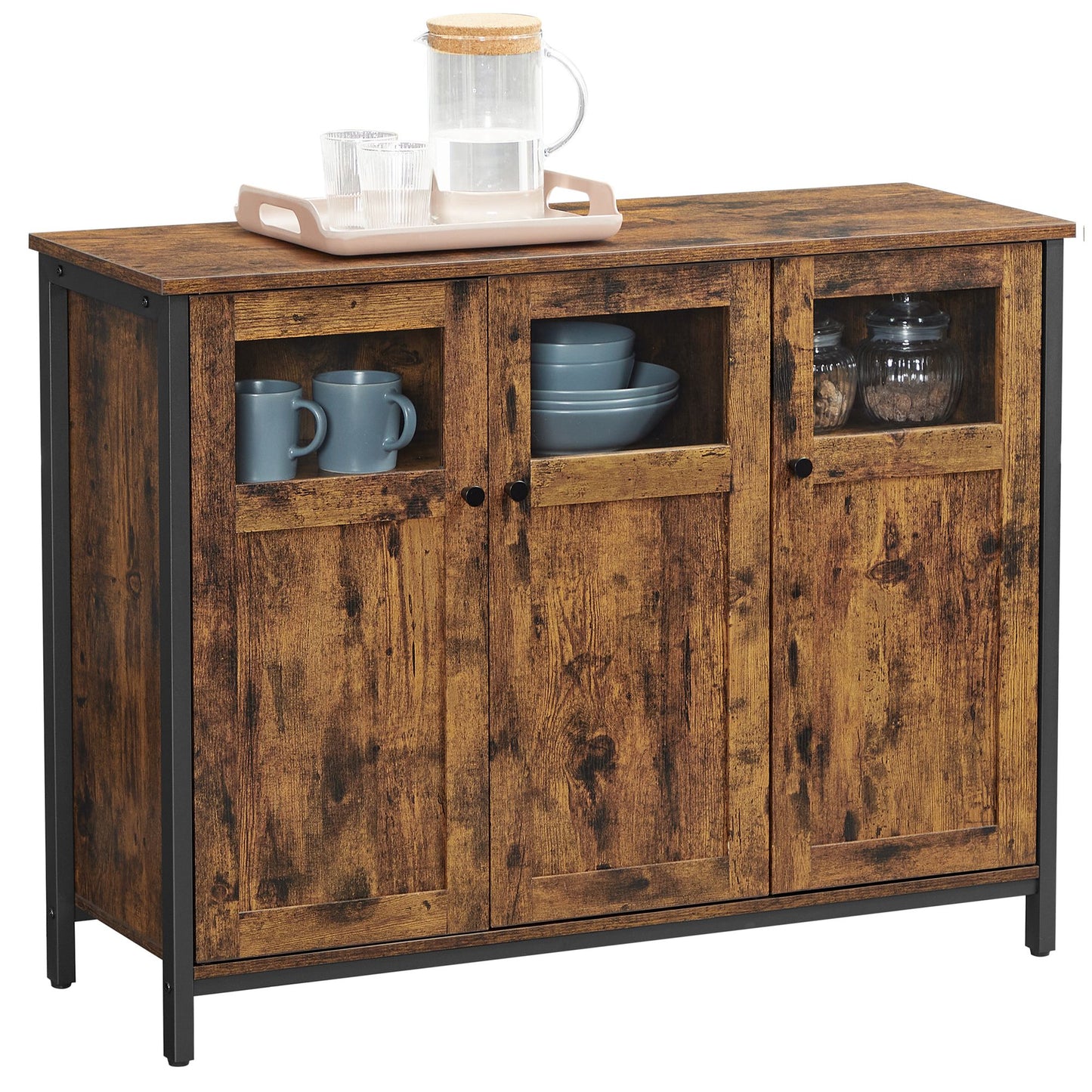 Sideboard, Küchenschrank, Flurschrank, Küchen Sideboard, Aufbewahrungsschrank, mit Glastüren, Esszimmer, Vasagle, 3