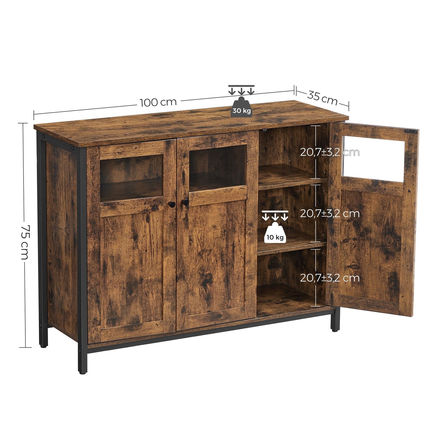 Sideboard, Küchenschrank, Küchen Sideboard, Aufbewahrungsschrank, mit Glastüren, für Wohnzimmer, Küche, Vasagle, 5