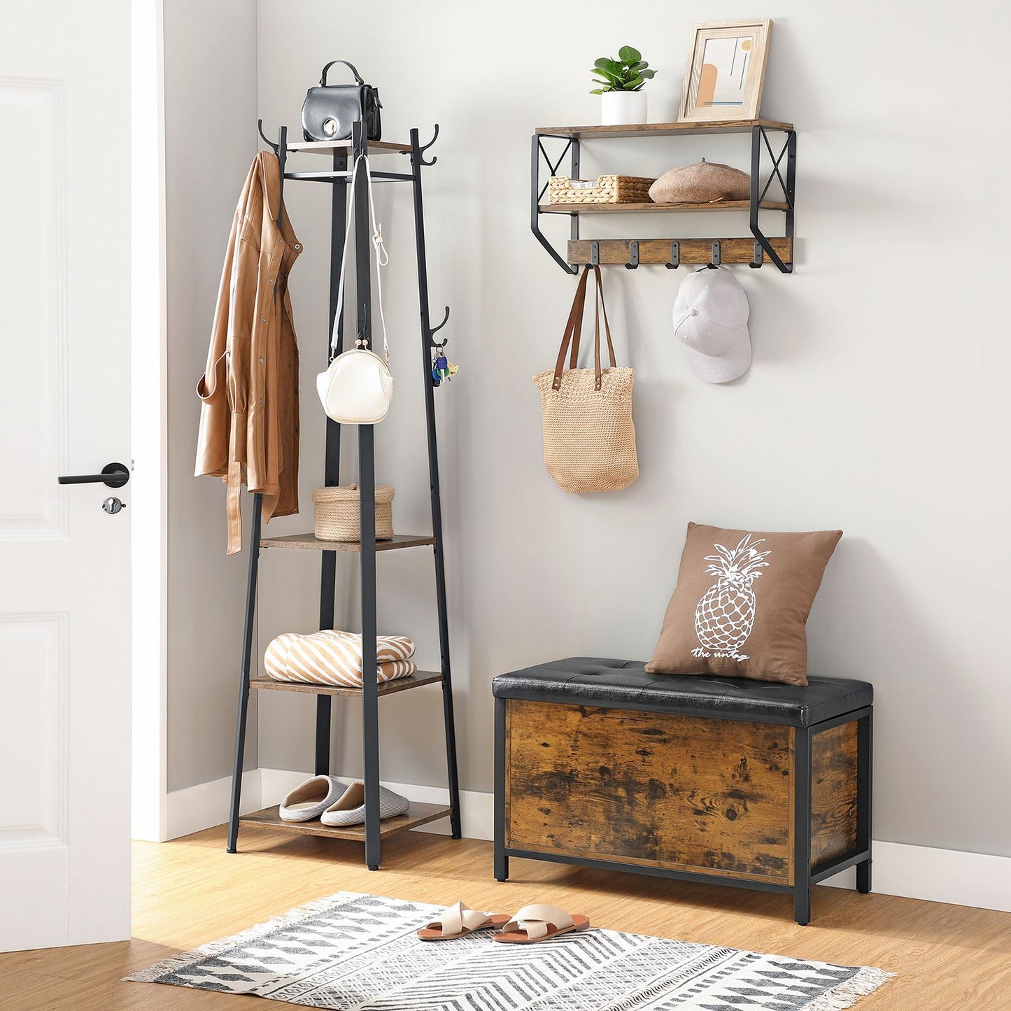 Sitzbank mit Stauraum, gepolsterte Truhe, Betttruhe, Flur, Schlafzimmer, Wohnzimmer, Metall, Industrie-Design, Vasagle, 4
