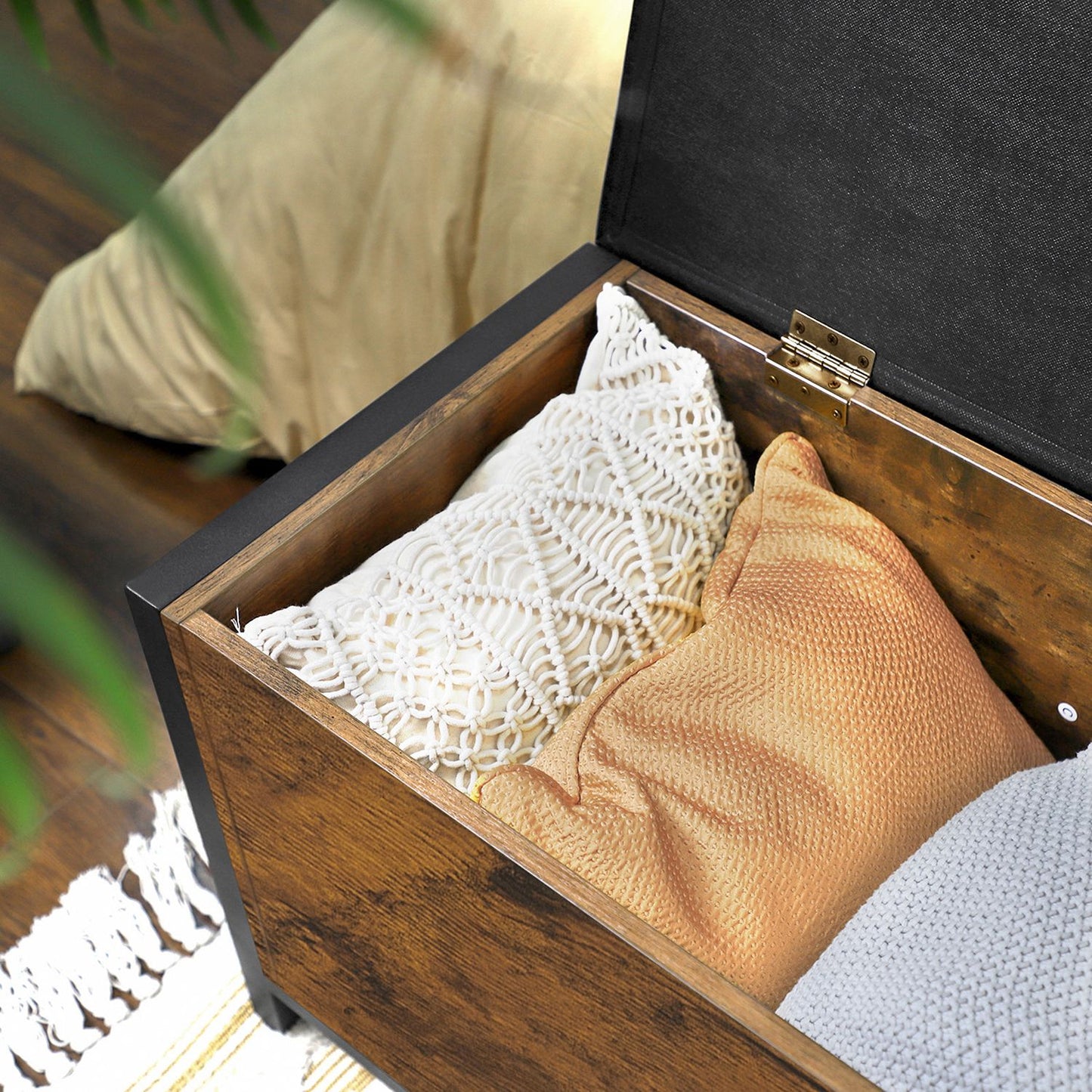 Sitzbank mit Stauraum, gepolsterte Truhe, Betttruhe, Flur, Schlafzimmer, Wohnzimmer, Metall, Industrie-Design, Vasagle, 8