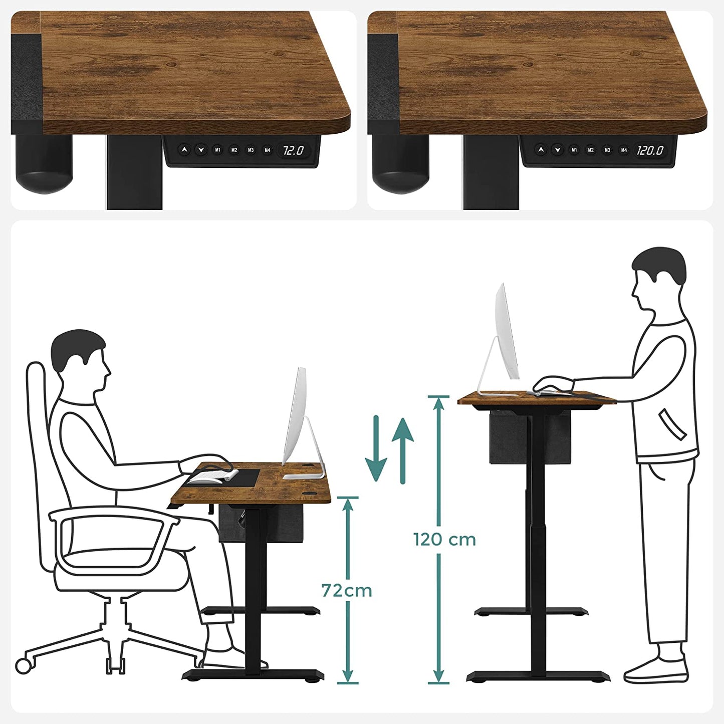 Schreibtisch, schreibtisch höhenverstellbar, 72-120 cm, gaming schreibtisch, laptoptisch - Songmics
