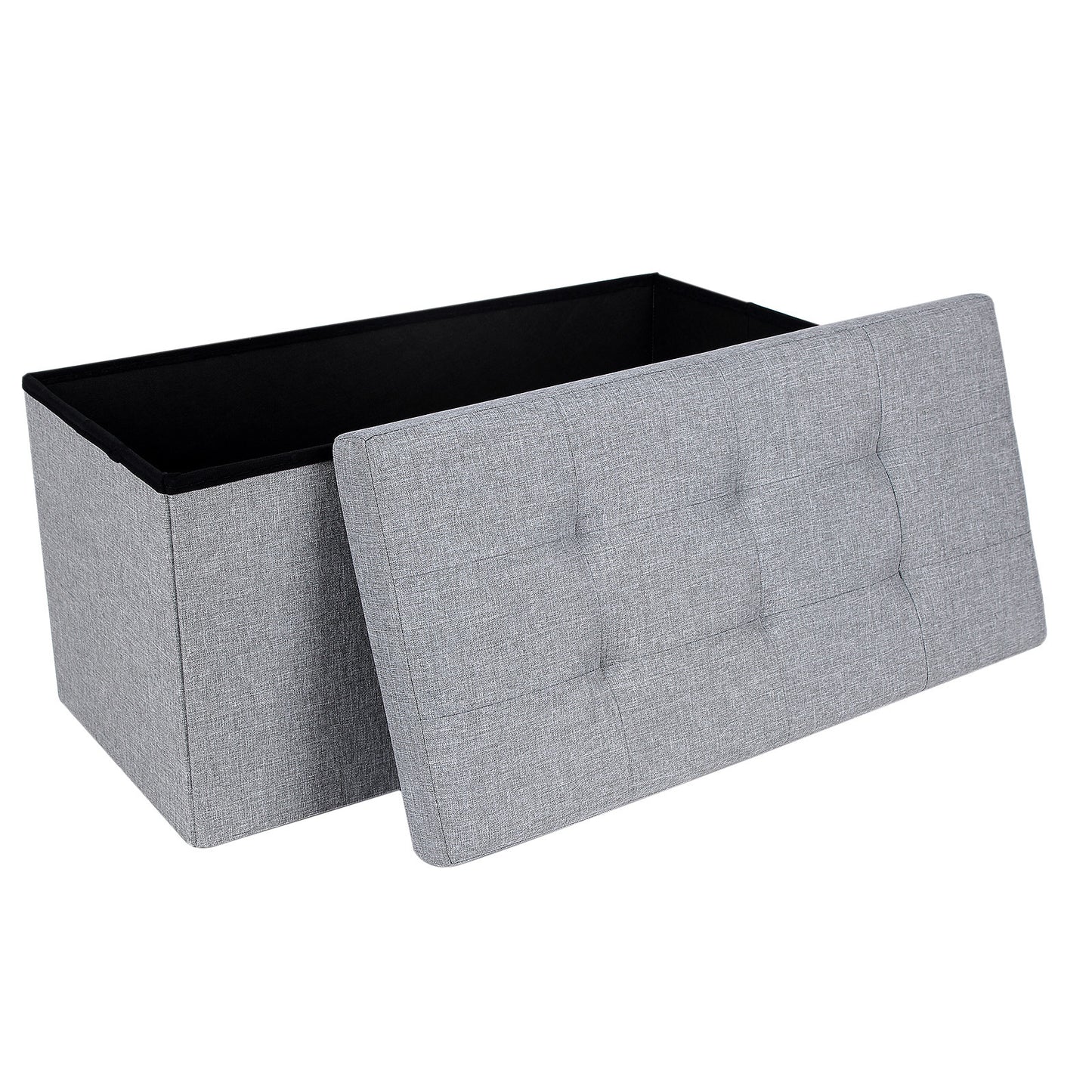 Songmics - Sitzbank, mit Stauraum, Sitztruhe, Sitzhocker, Aufbewahrungsbox, Fußablage, Faltbar, belastbar bis 300 kg, 80 L, Leinenimitat, Hellgrau