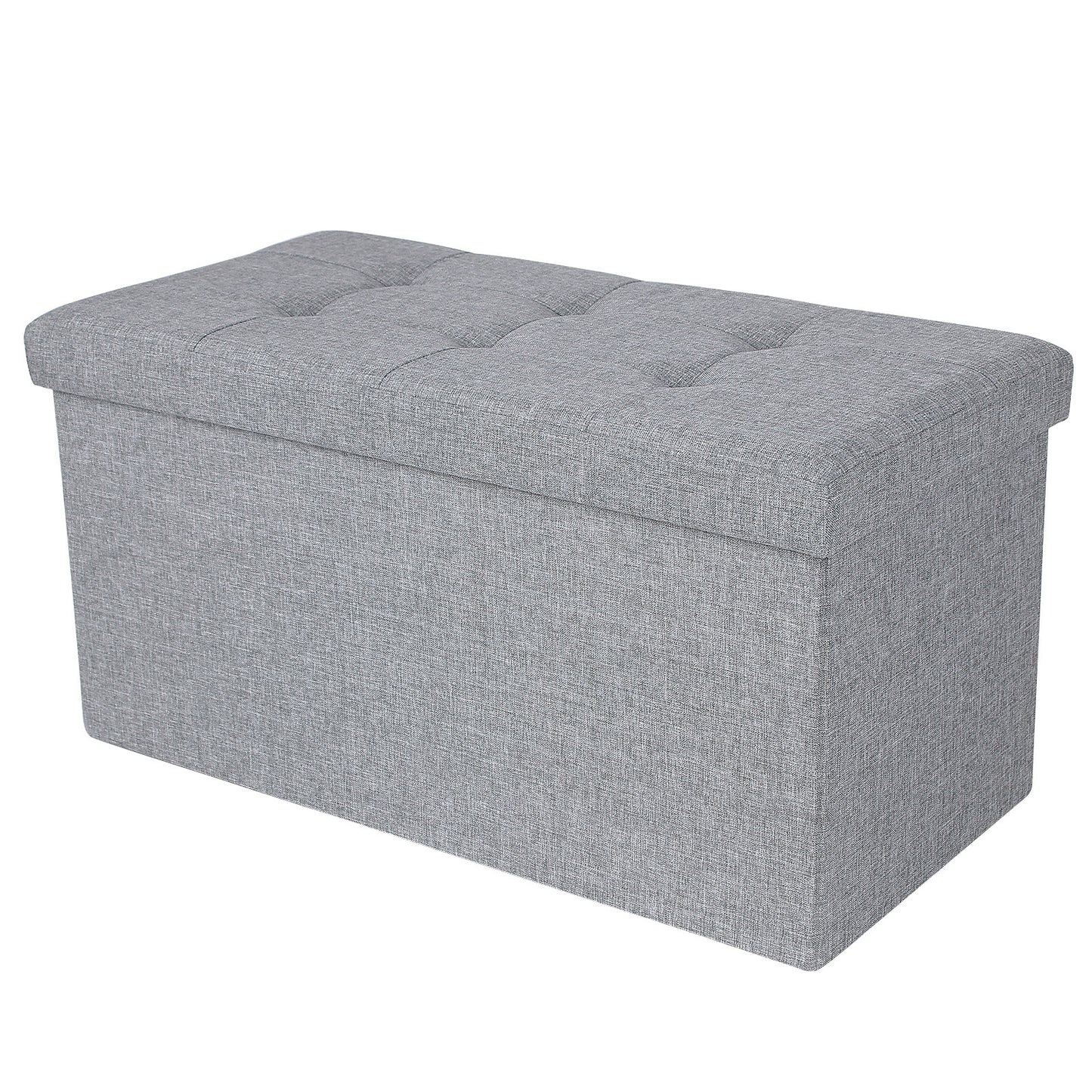 Songmics - Sitzbank, mit Stauraum, Sitztruhe, Sitzhocker, Aufbewahrungsbox, Fußablage, Faltbar, belastbar bis 300 kg, 80 L, Leinenimitat, Hellgrau