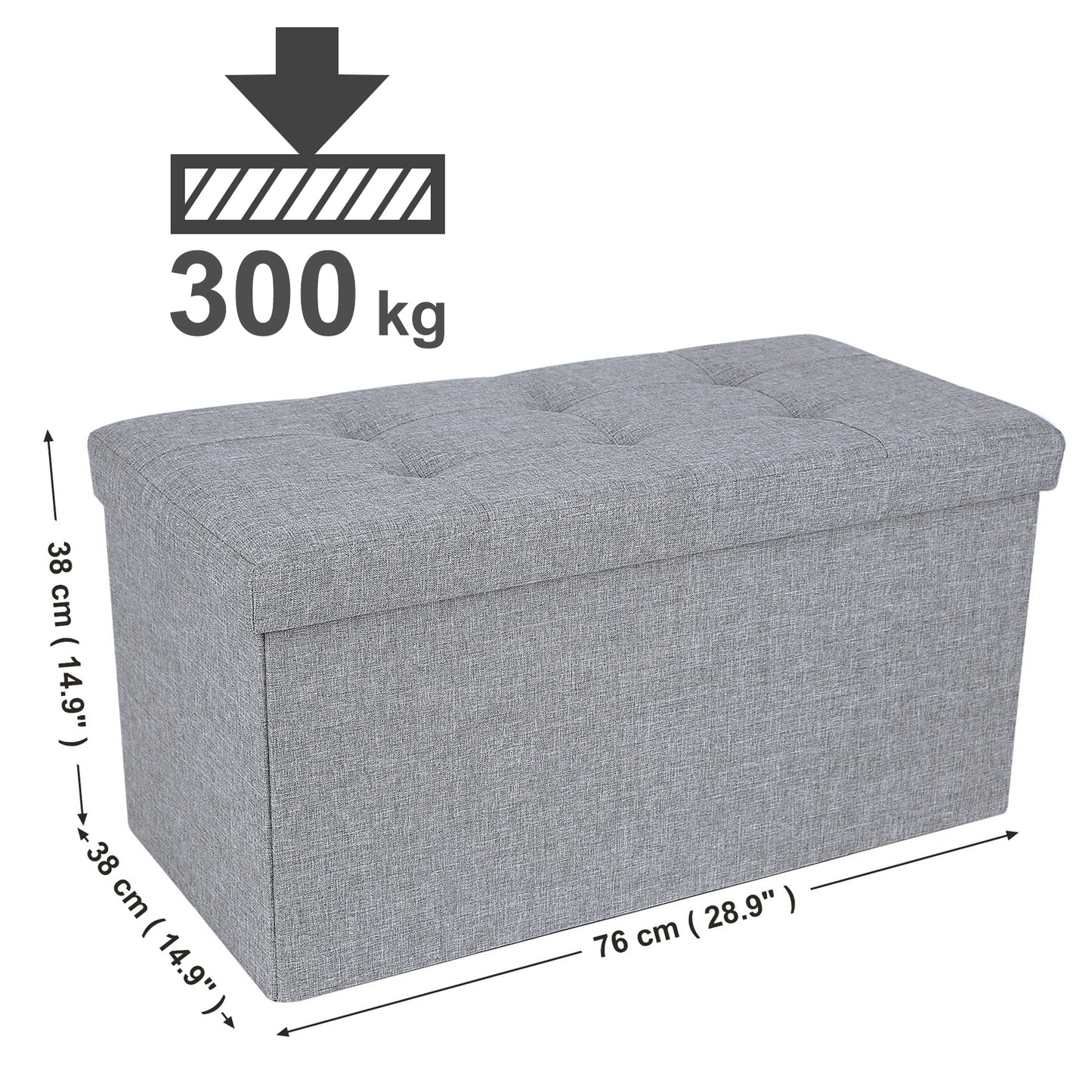 Songmics - Sitzbank, mit Stauraum, Sitztruhe, Sitzhocker, Aufbewahrungsbox, Fußablage, Faltbar, belastbar bis 300 kg, 80 L, Leinenimitat, Hellgrau